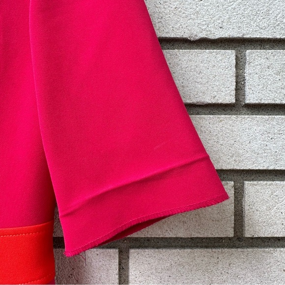Toccin NY Colorblock V-Neck Sheath Dress Fuchsia Orange Sz 8 Repairable Sleeves - Picture 11 of 11
